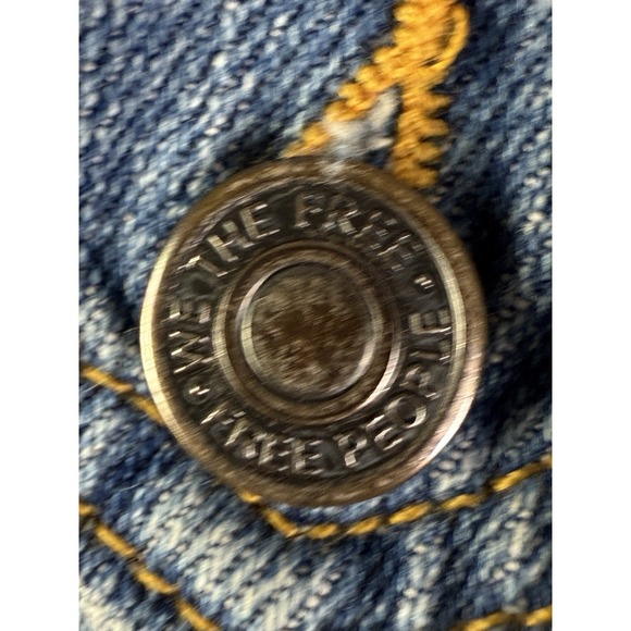 Free People‎ Moonchild Distressed Denim Jacket Shirt Size XS Long Boho Spring - Picture 3 of 7